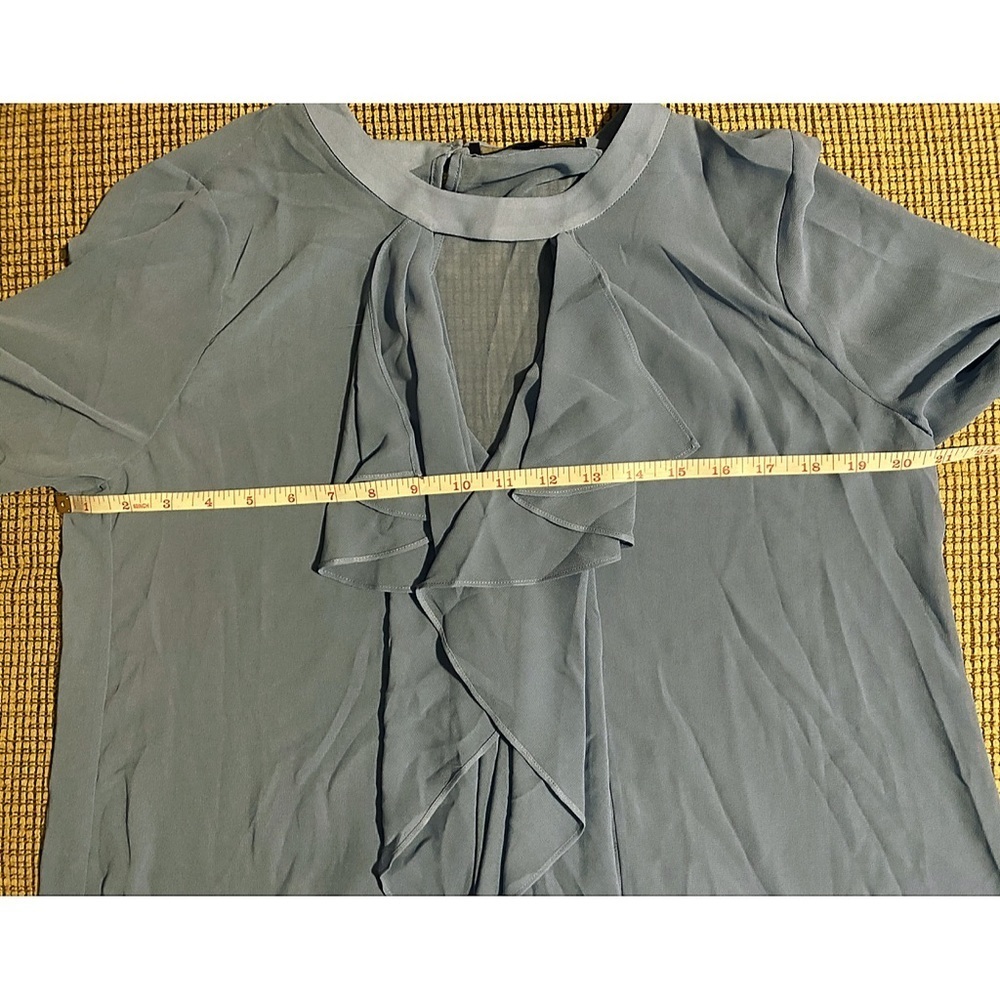 BCBGMaxAzria Sheer Ruffled Light Blue Top - Picture 3 of 8